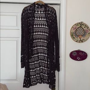 Free People long cardigan sweater crochet purple
